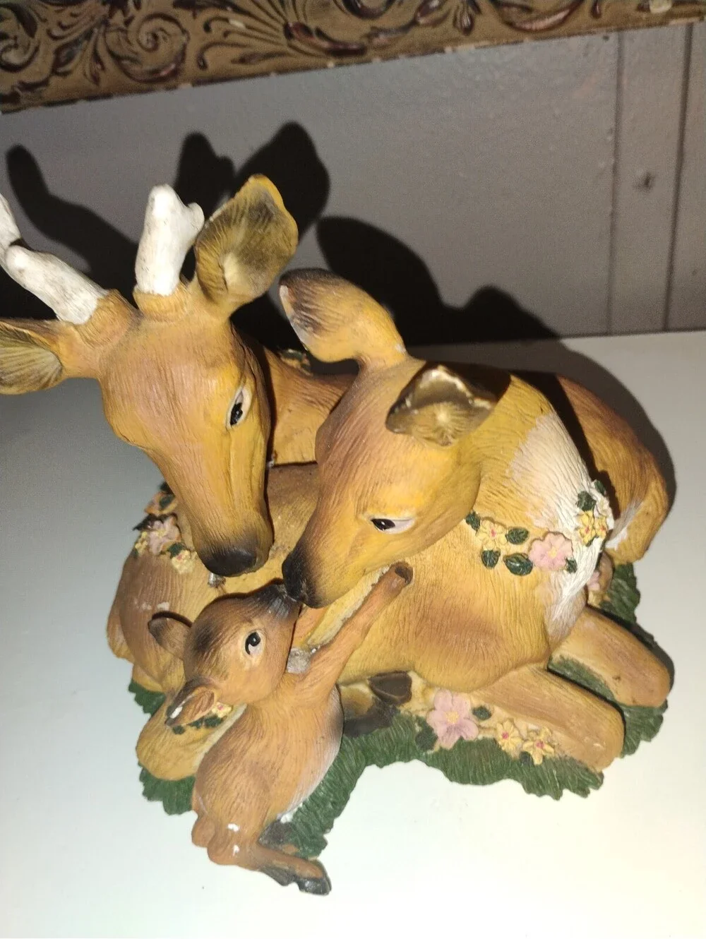 Vintage Deer Family Figurine with Floral Accents